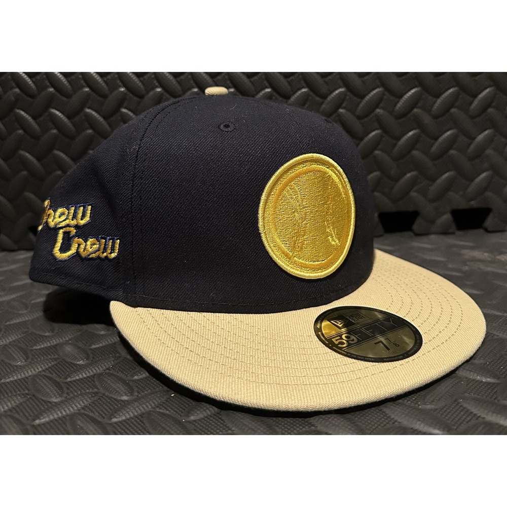 Milwaukee Brewers  Hat Fitted 7 7/8 MLB Baseball Cap Blue Gold New Era 59Fifty